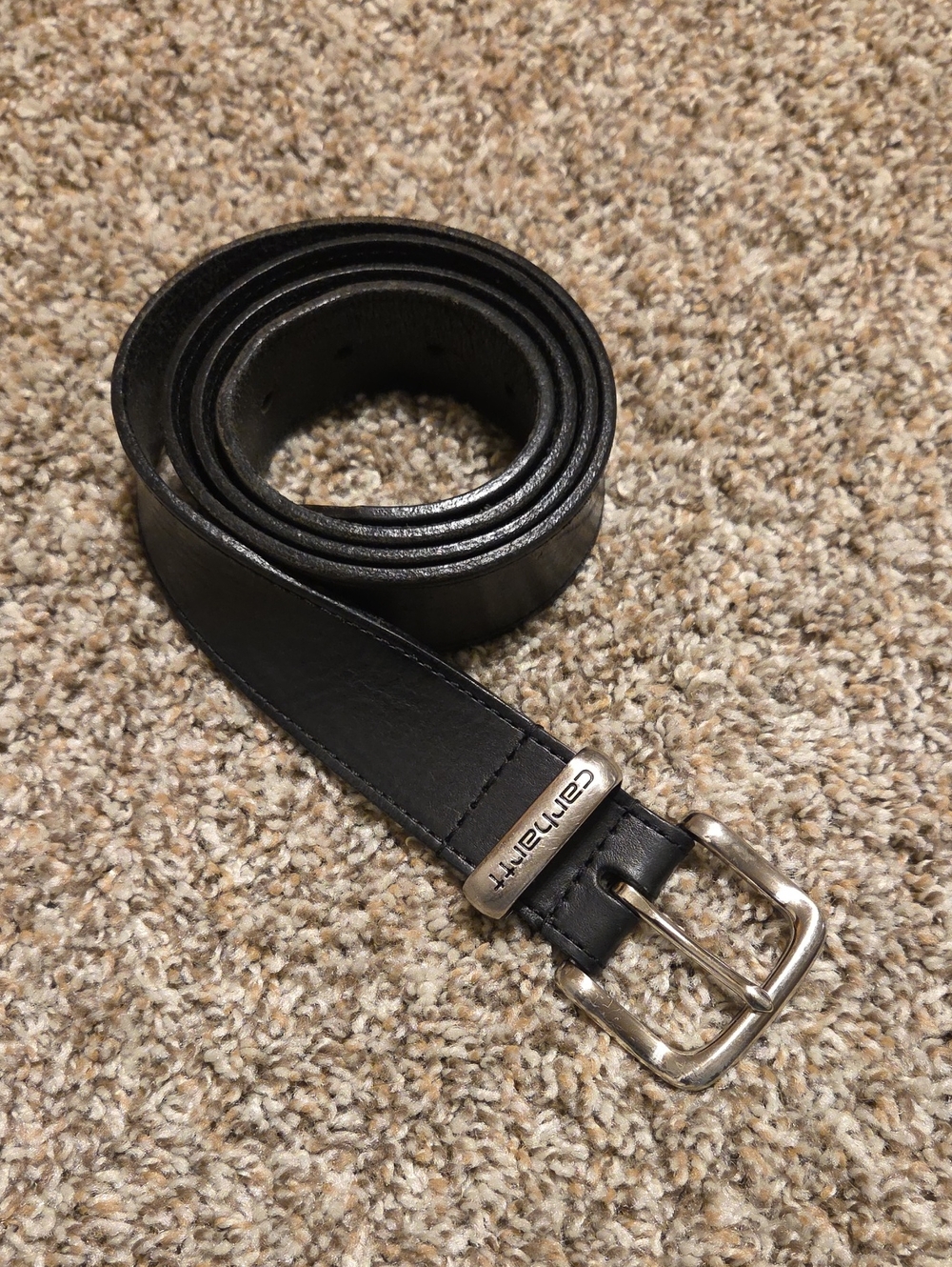 CARHARTT  Burnished Black Leather Box Buckle Belt